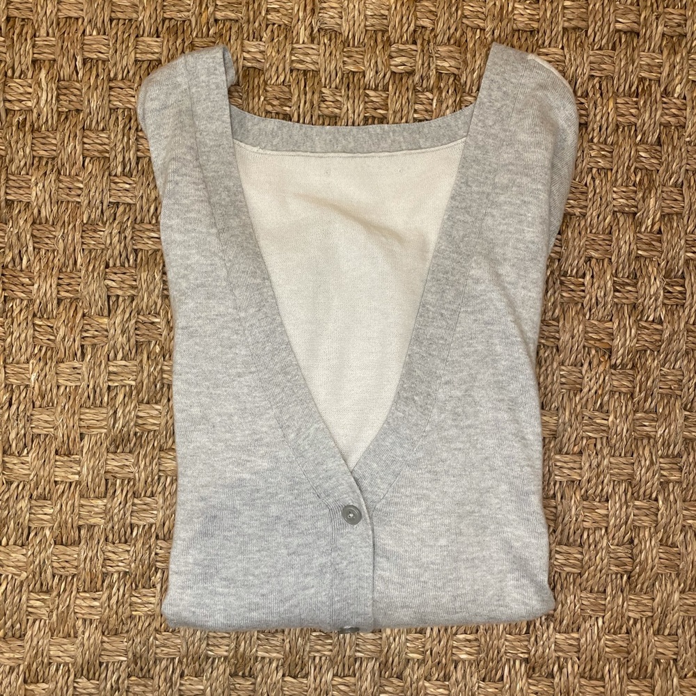 Grey and White Button-Up Cardigan